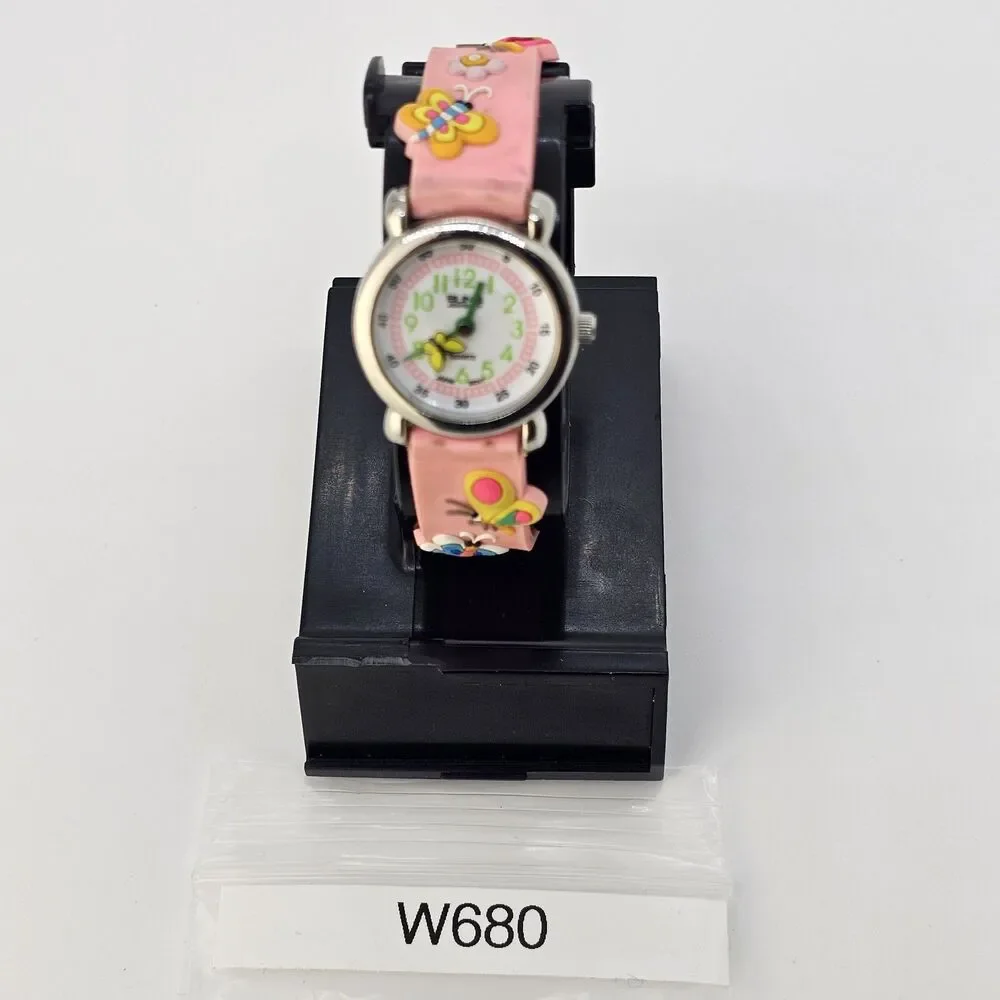 Floating Butterfly Second Hand Kids Watch 27MM White Dial Pink Bands New Battery